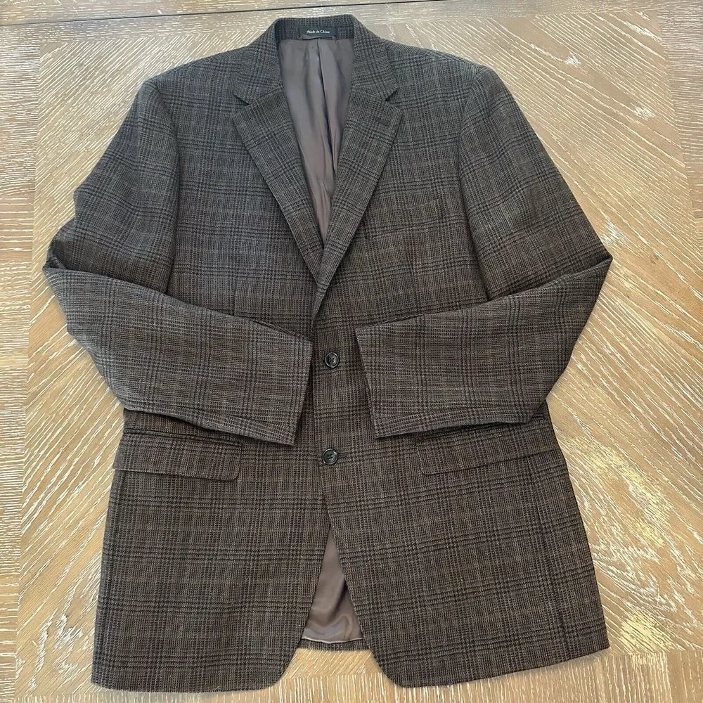 Lauren Ralph Lauren 42L BROWN 100% Wool Sport Coat Blazer Jacket Plaid EXCELLENT
